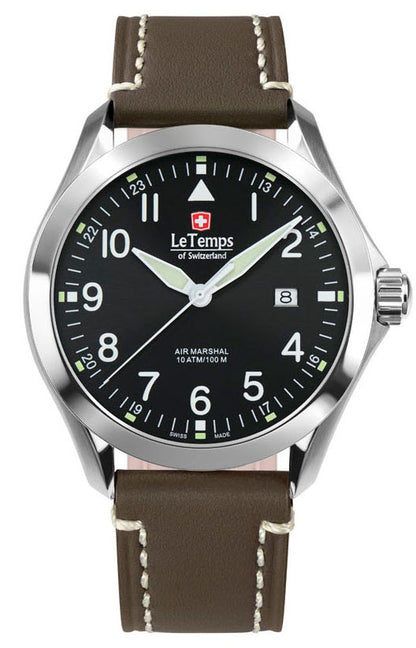 Le Temps Air Marshal negro cuero marrón 43mm