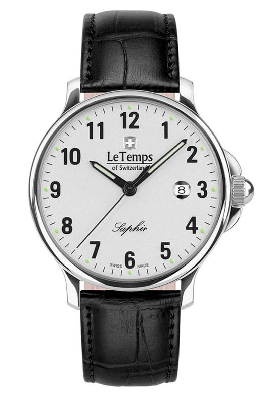 Le Temps Zafira Gent blanco plateado cuero negro 41mm