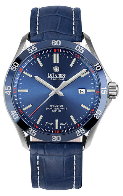 Le Temps Sport Elegance Gent cuero azul oscuro 316L 43mm