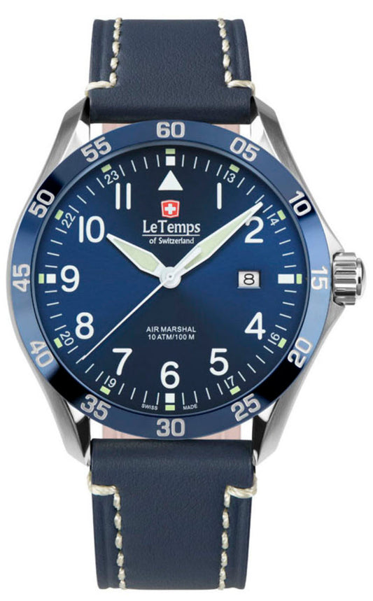 Le Temps Air Marshal azul cuero azul 43mm