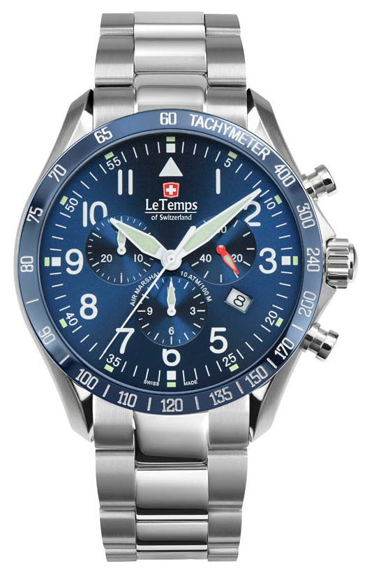 Le Temps Air Marshal cronógrafo azul 316L 43mm