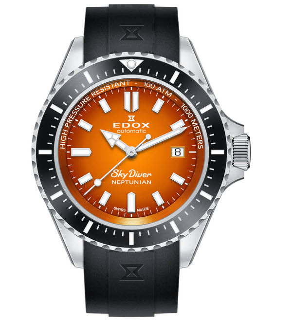 Edox Neptunian Date automático naranja caucho