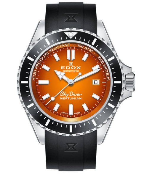 Edox Neptunian Date automático naranja caucho