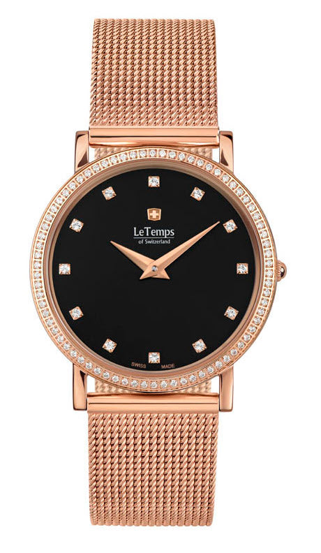 Le Temps Zafira Slim Swarovski 34 mm color dorado rosa