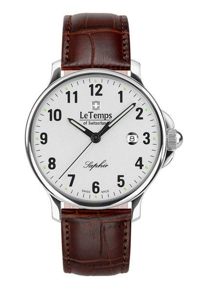 Le Temps Zafira Gent blanco plateado cuero marrón 41mm