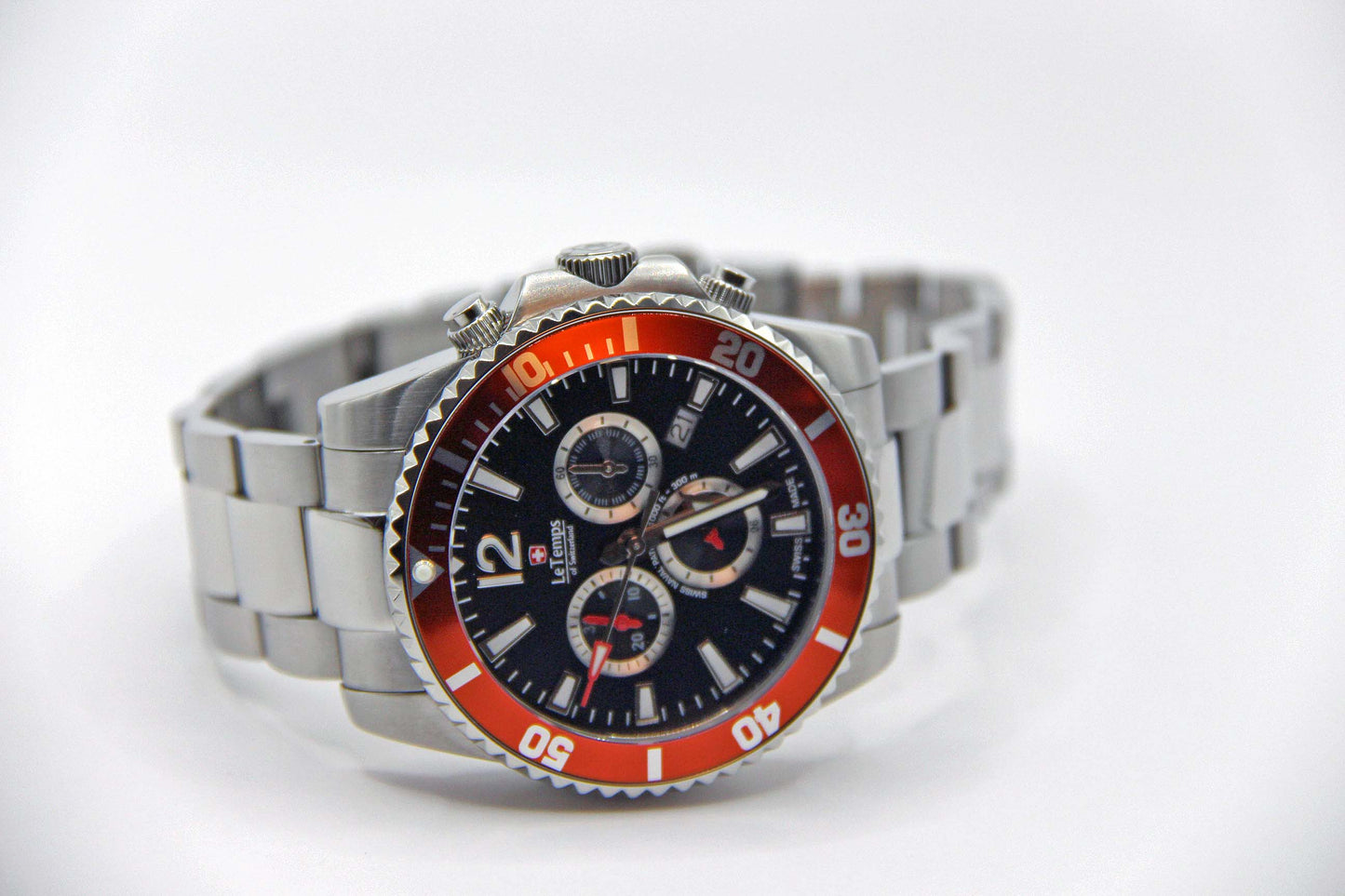 Le Temps Swiss Naval Patrol Diver 300m Cronógrafo naranja 316l 43mm