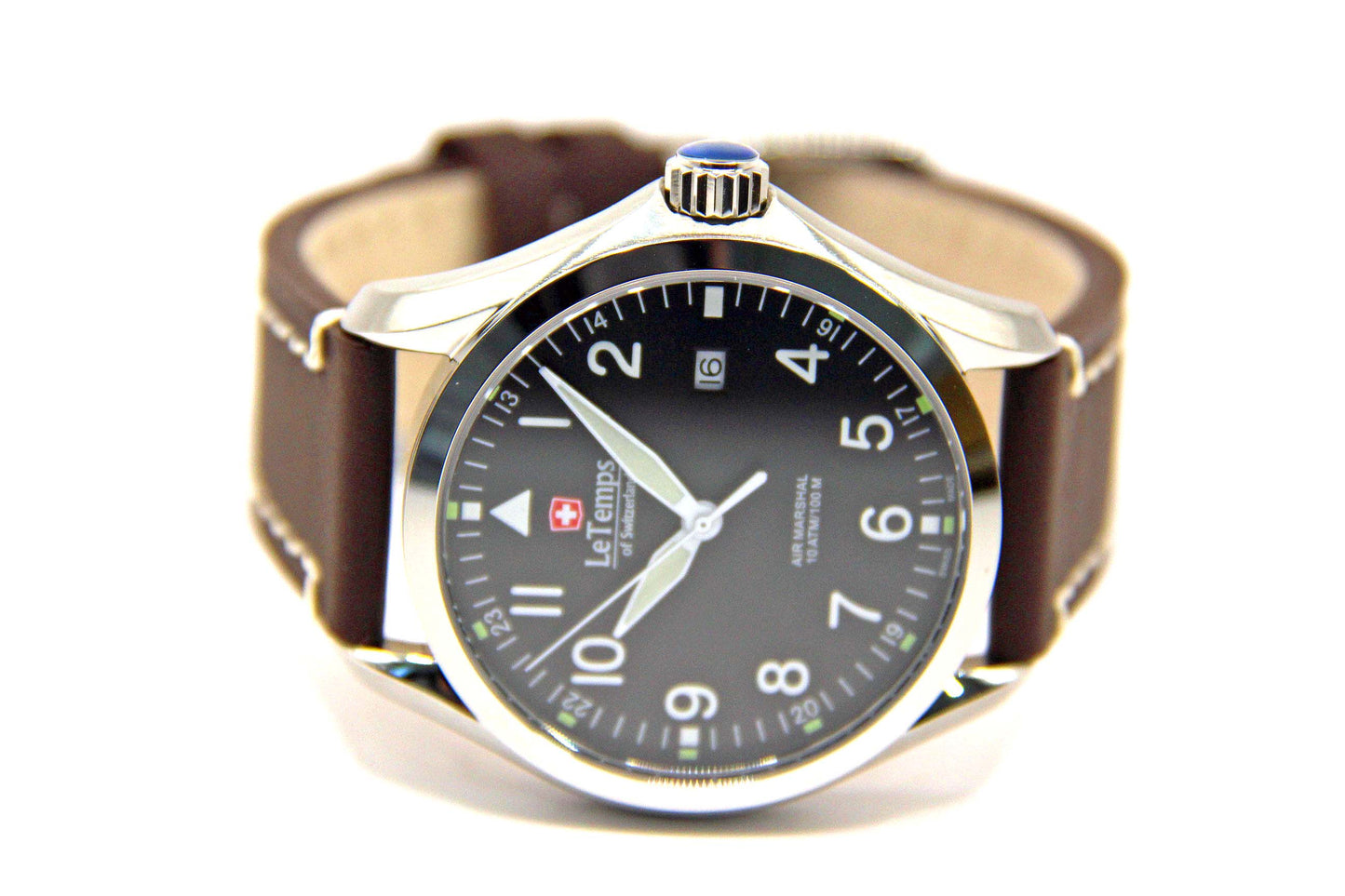 Le Temps Air Marshal negro cuero marrón 43mm