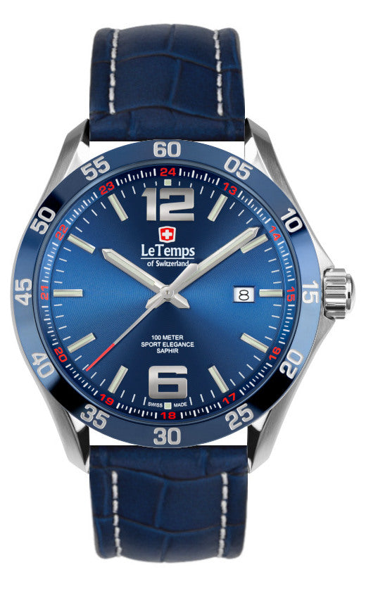 Le Temps Sport Elegance Gent cuero azul oscuro 316L 43mm